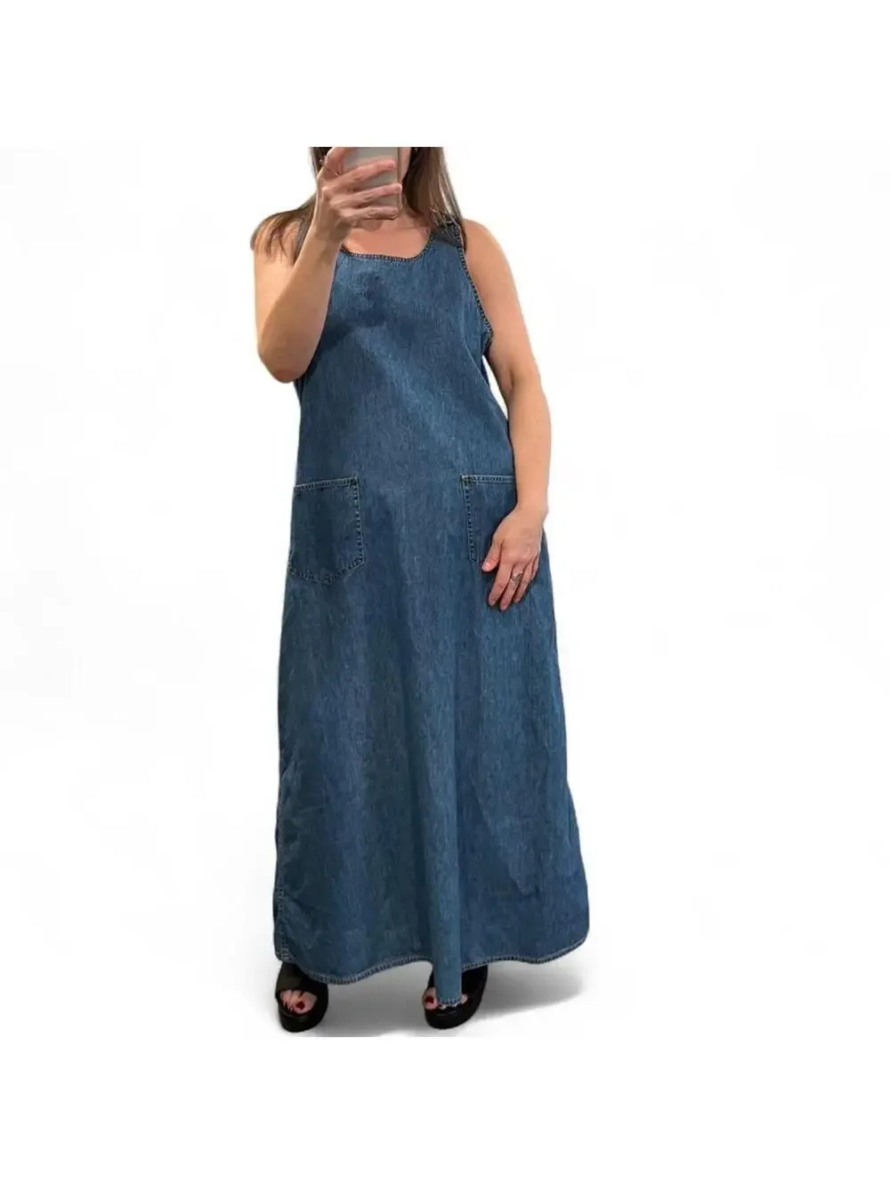 Vintage 90s Denim Jumper Maxi Dress - Picture 2 of 7
